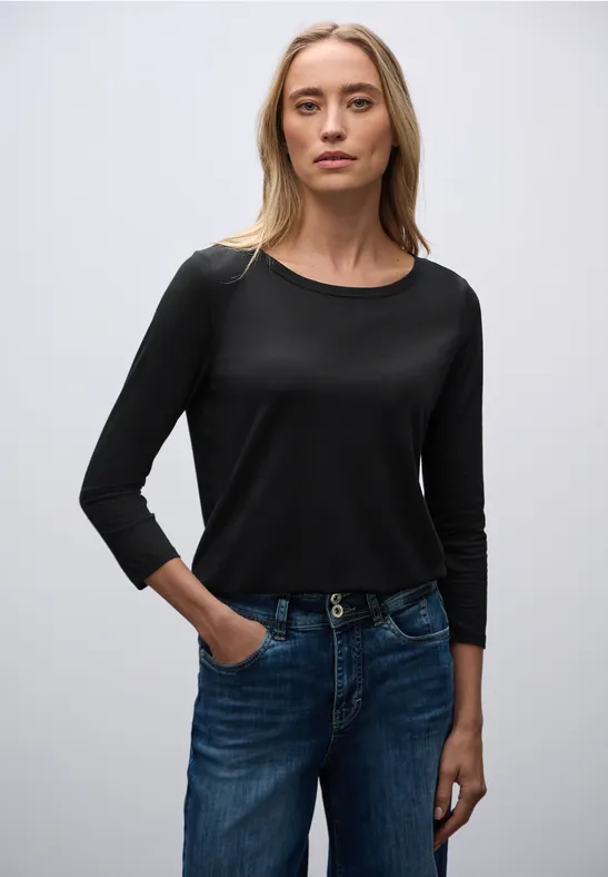 Thumbnail - Street One Frauen Longstyle Shirt in Schwarz, Gr: 38