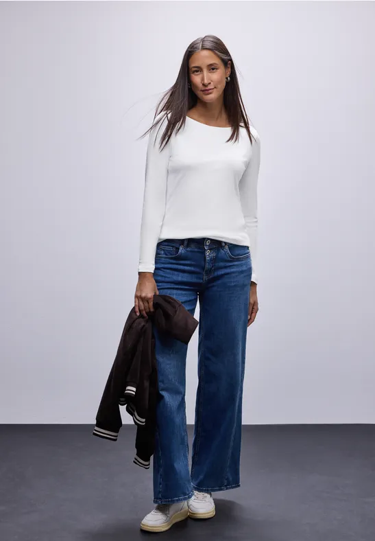 Thumbnail - Street One Frauen Basic Langarmshirt in Weiß, Gr: 42