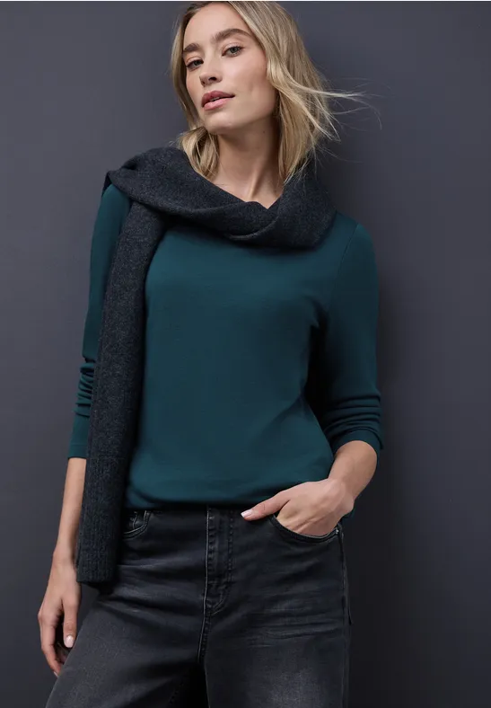 Thumbnail - Street One Frauen Basic Langarmshirt in Türkis, Gr: 44