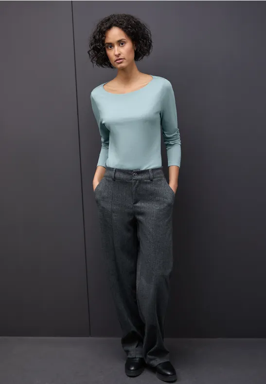 Thumbnail - Street One Frauen Basic Langarmshirt in Blau, Gr: 46