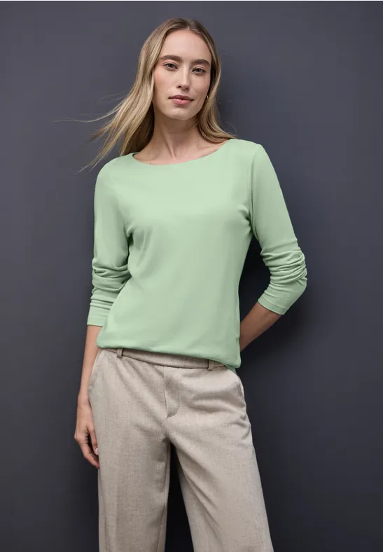 Thumbnail - Street One Frauen Basic Langarmshirt in Grün, Gr: 38