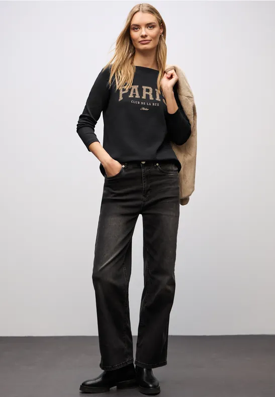 Street One Frauen Shirt mit Print in Schwarz, Gr: 38