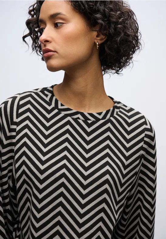 Thumbnail - Street One Frauen Gemustertes Jacquard Shirt in Schwarz, Gr: 46