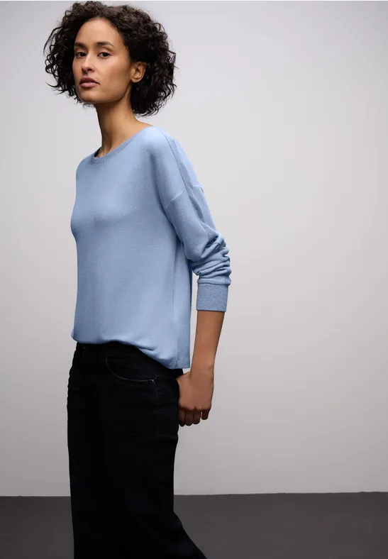 Thumbnail - Street One Frauen Shirt mit Glitzerdetails in Blau, Gr: 38