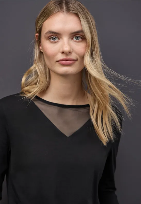 Thumbnail - Street One Frauen Shirt mit Meshdetails in Schwarz, Gr: 38