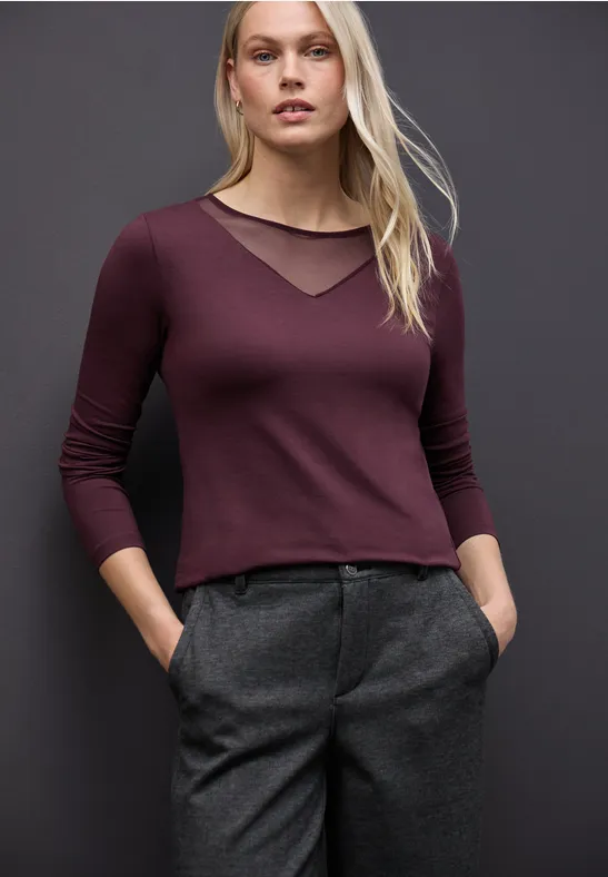 Thumbnail - Street One Frauen Shirt mit Meshdetails in Rot, Gr: 46