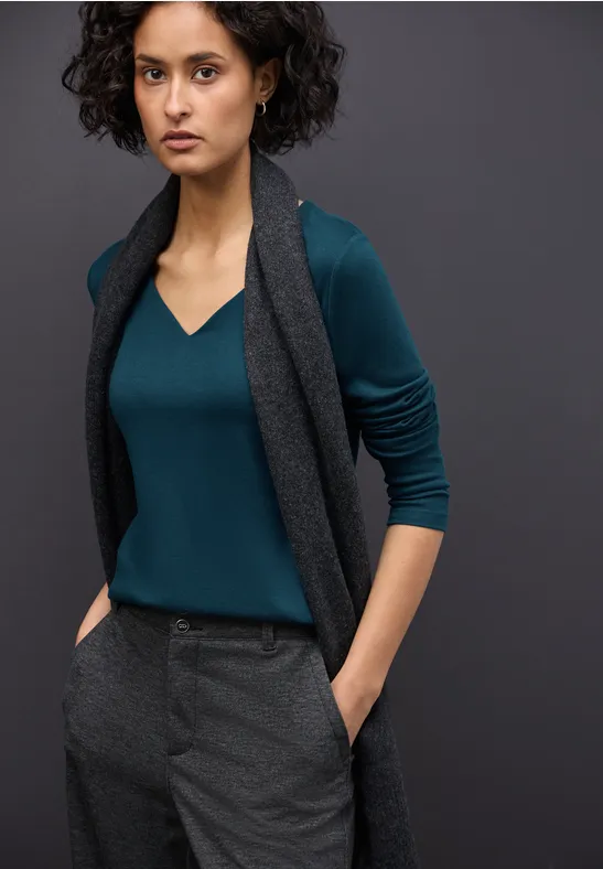 Thumbnail - Street One Frauen Shirt mit Herzausschnitt in Türkis, Gr: 36