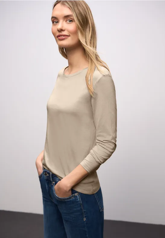 Thumbnail - Street One Frauen Basic Rundhalsshirt in Beige, Gr: 38