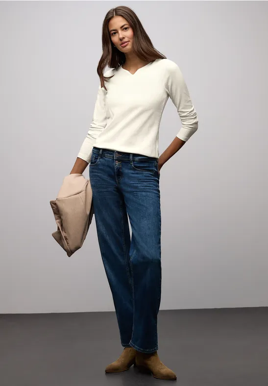 Thumbnail - Street One Frauen Basic Shirt mit Rippstruktur in Weiß, Gr: 42