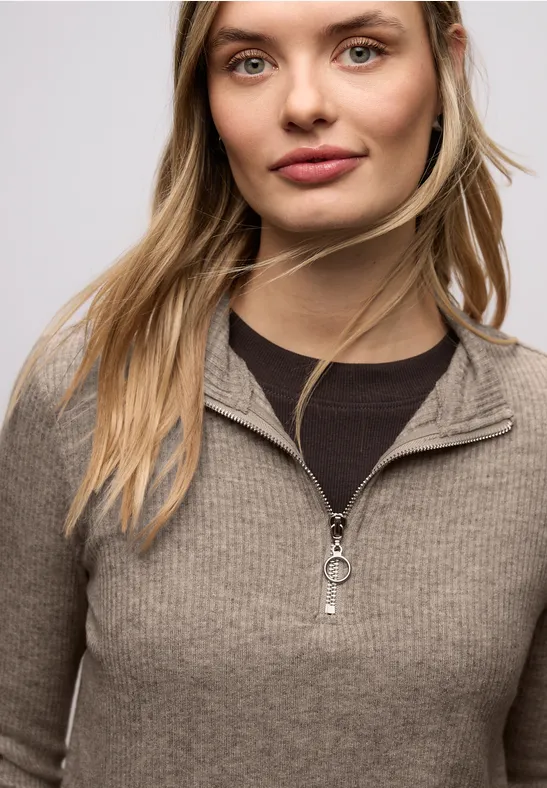 Street One Frauen Shirt mit Rippstruktur in Braun, Gr: 44