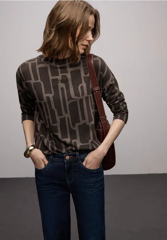 Thumbnail - Street One Frauen Print Shirt mit Tunnelzug in Braun, Gr: 40