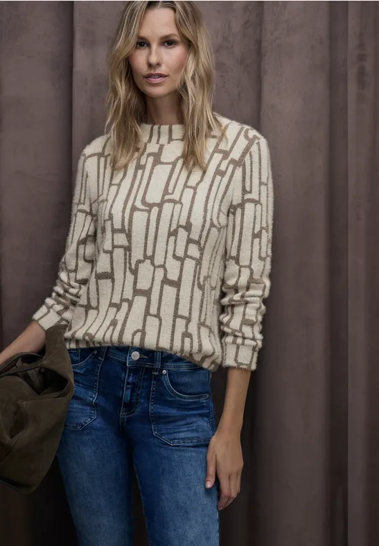 Street One Frauen Gemustertes Shirt in Beige, Gr: 42