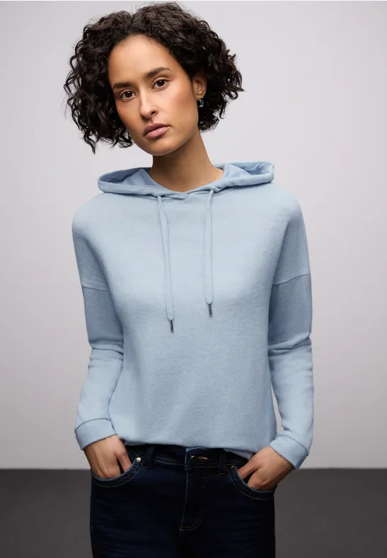 Thumbnail - Street One Frauen Melange Hoodie Shirt in Blau, Gr: 38