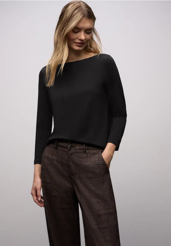 Street One Frauen Longstyle Shirt in Schwarz, Gr: 36