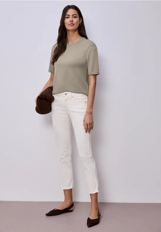 Street One Frauen T-Shirt mit Rundhals im Strick-Look in Beige, Gr: 42