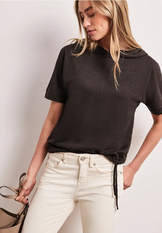 Street One Frauen Kurzarm Shirt mit Kapuze und Tunnelzug in Braun, Gr: 38
