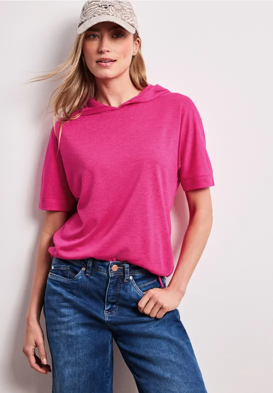 Street One Frauen Kurzarm Shirt mit Kapuze und Tunnelzug in Pink, Gr: 34