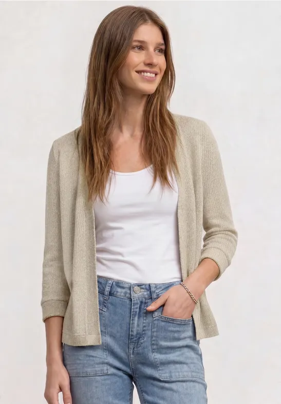 Street One Frauen Langarm Jacke im Strick-Look in Beige, Gr: 40