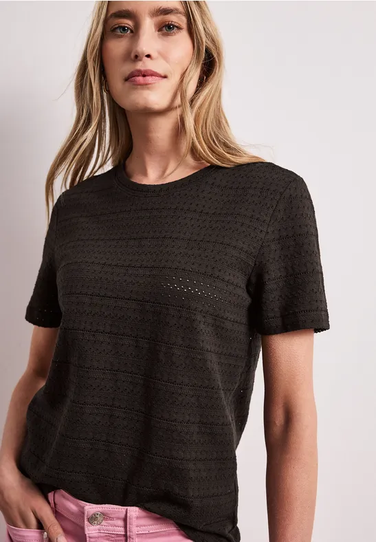 Street One Frauen Kurzarm Shirt mit Rundhals aus Spitze in Braun, Gr: 42