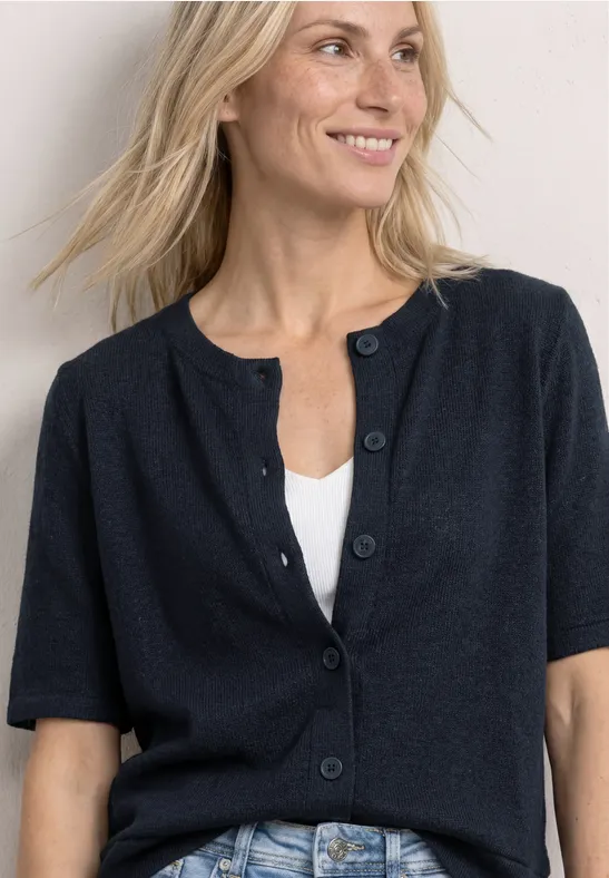Kurzarm Jacke im Strick-Look female Blau