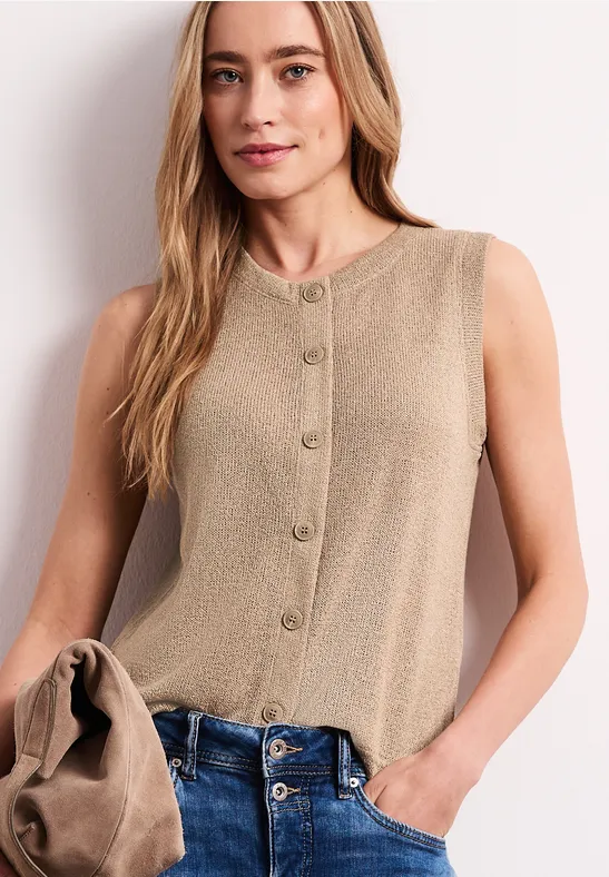 Street One Frauen Weste im Strick-Look mit Glitzer in Beige, Gr: 44