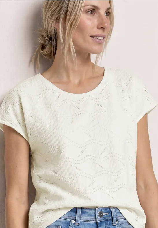 Street One Frauen Dropped Shoulder Shirt mit Strukturmix in Weiß, Gr: 34