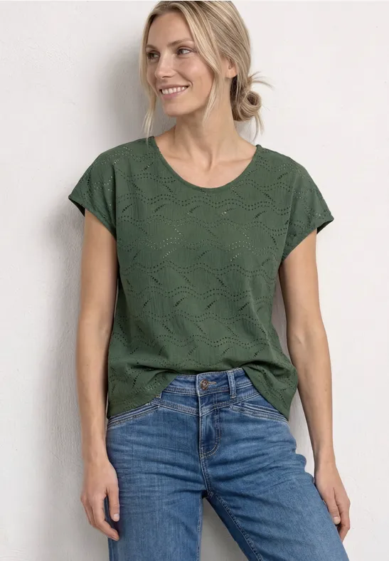 Street One Frauen Dropped Shoulder Shirt mit Strukturmix in Grün, Gr: 40