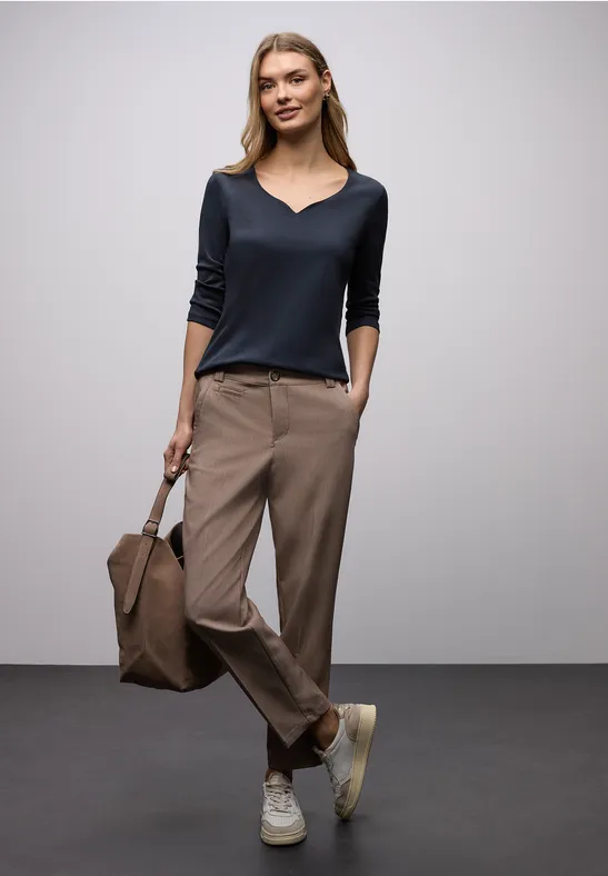Street One Frauen Shirt mit Herzausschnitt in Blau, Gr: 36
