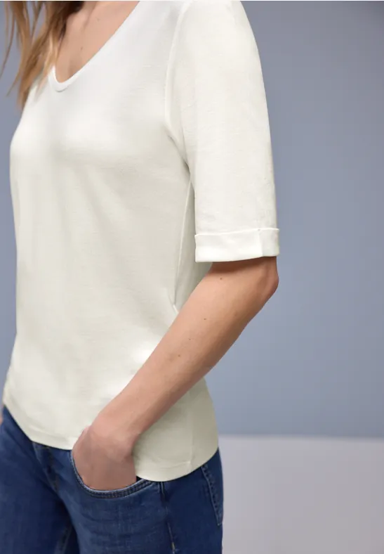 Street One Frauen T-Shirt mit Turn-Up in Weiß, Gr: 46