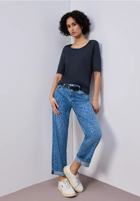 Street One Frauen T-Shirt mit Turn-Up in Blau, Gr: 34