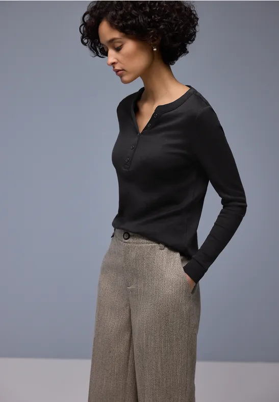 Street One Frauen Shirt in Unifarbe in Schwarz, Gr: 36