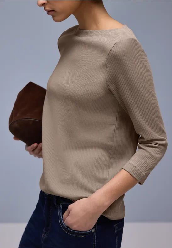 Street One Frauen Shirt in Rippstruktur in Braun, Gr: 46