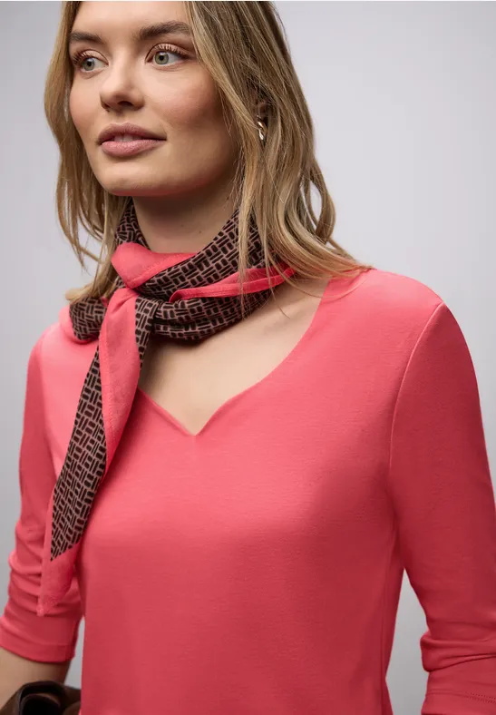 Street One Frauen Shirt mit Herzausschnitt in Pink, Gr: 42
