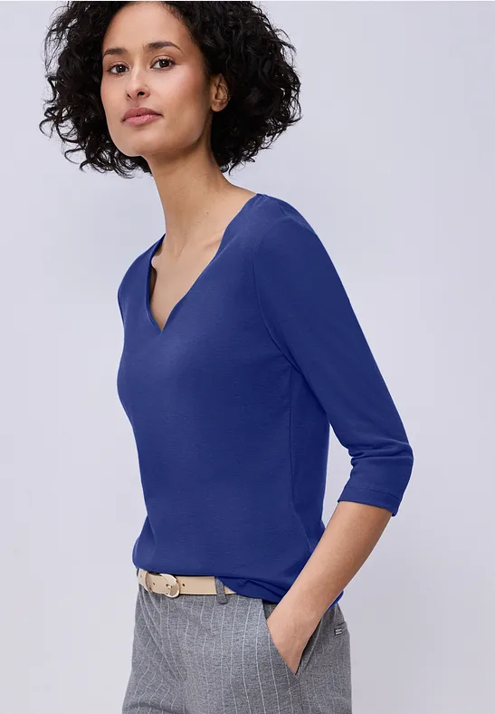Shirt mit Herzausschnitt Blau