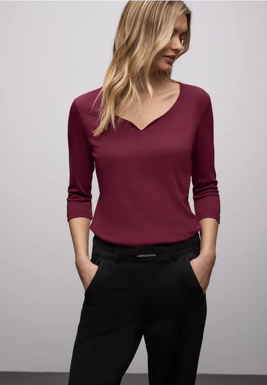 Street One Frauen Shirt mit Herzausschnitt in Rot, Gr: 34