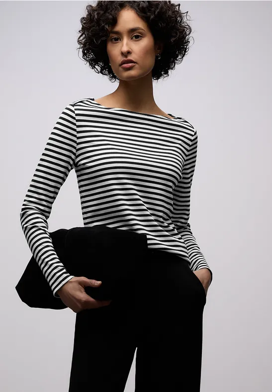 Street One Frauen Gestreiftes Shirt in Schwarz, Gr: 38