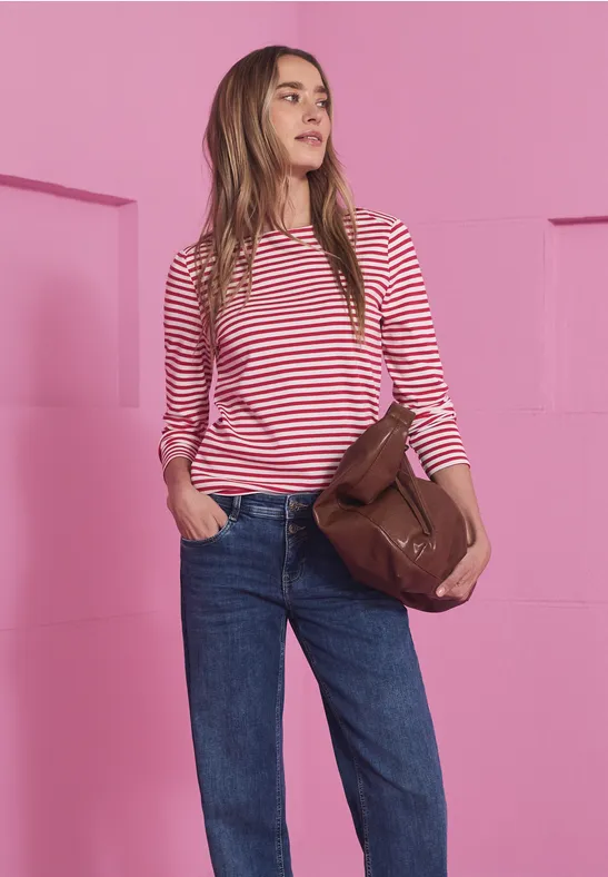 Street One Dames Gestreept shirt in Pink, in size: 46