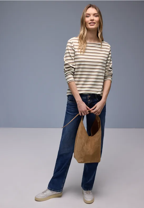Street One Frauen Gestreiftes Shirt in Braun, Gr: 36