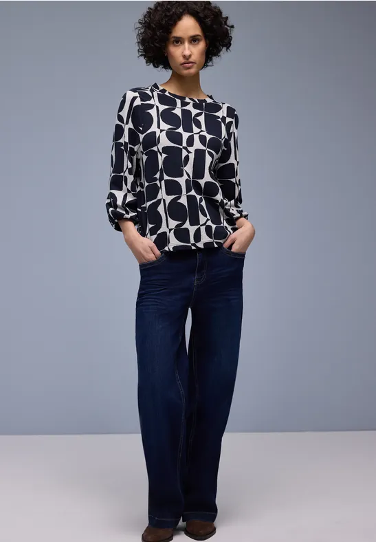 Street One Frauen Gemustertes Shirt in Blau, Gr: 46