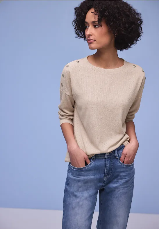 Street One Frauen Shirt mit Knopfdetail in Beige, Gr: 36