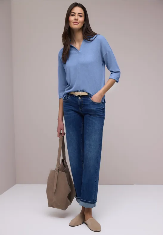 Street One Frauen Shirt in Unifarbe in Blau, Gr: 44