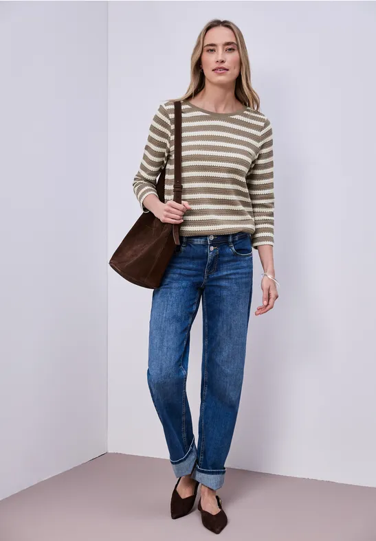 Street One Frauen Gestreiftes Shirt in Braun, Gr: 36