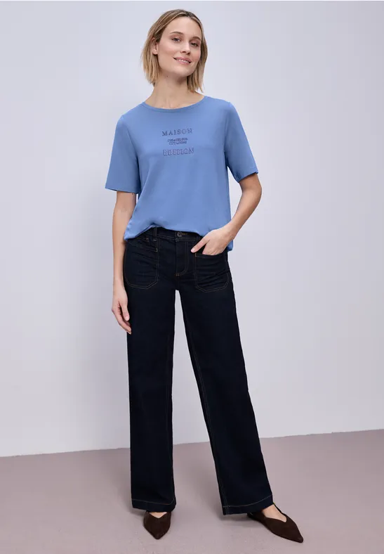 Street One Frauen Shirt mit Print in Blau, Gr: 34