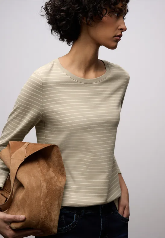 Street One Frauen Gestreiftes Shirt in Beige, Gr: 34