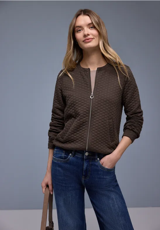Street One Frauen Zipper Jacke mit Struktur in Braun, Gr: 46