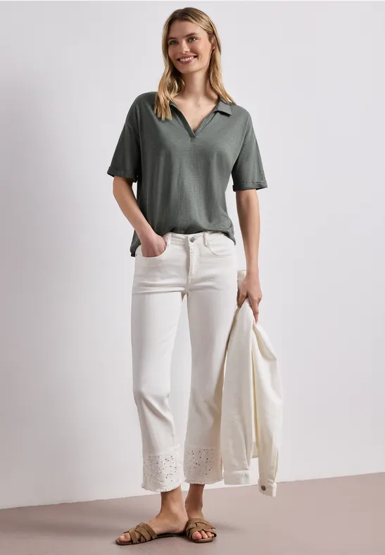 Street One Frauen Kurzarm Poloshirt aus Jersey in Grün, Gr: 40