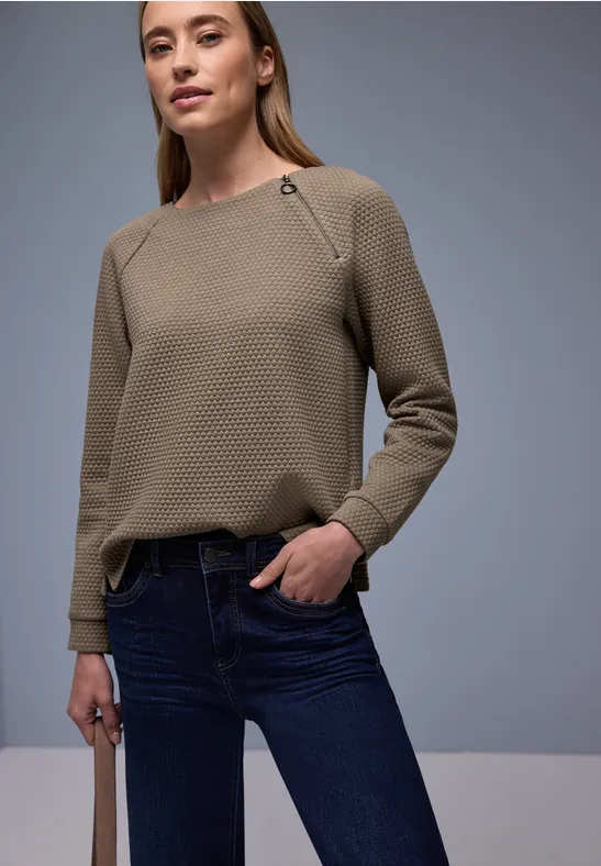 Street One Frauen Shirt mit Zipper in Braun, Gr: 46