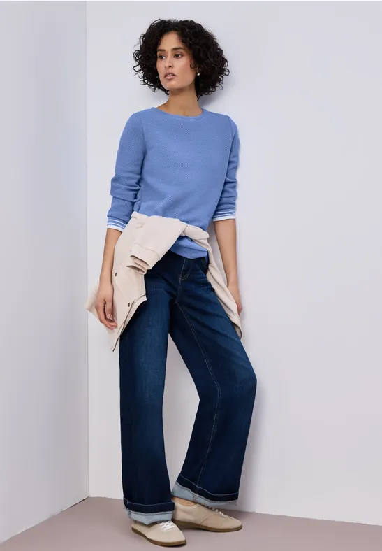 Street One Frauen Strukturshirt mit Details in Blau, Gr: 44