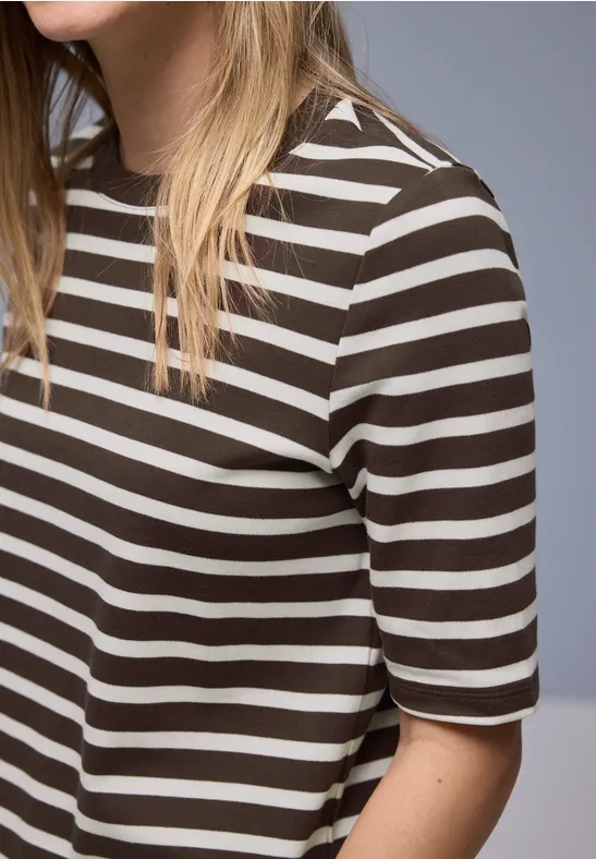Street One Frauen Kurzarm T-Shirt mit Streifenmuster in Braun, Gr: 34