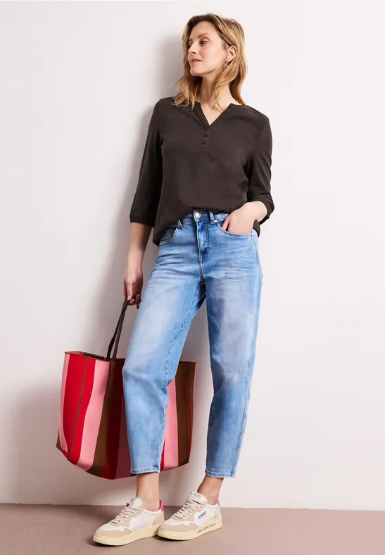 3/4-Arm Shirt mit Split Neck und Knöpfen